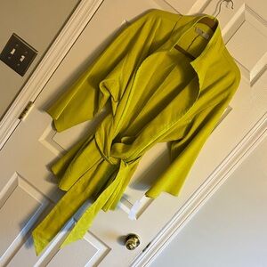 Natori Vibrant Green Belted Jacket Trimmed in Leather
